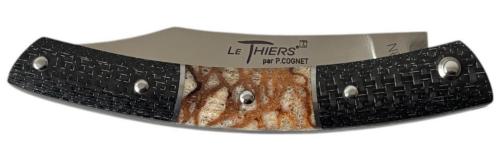 Couteau fermant Le Thiers® par P. Cognet-fibre de carbone tressé avec fil argenté