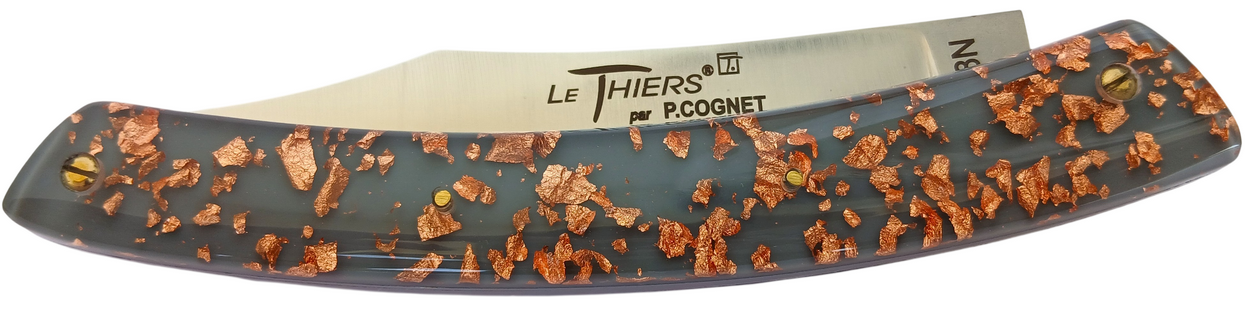 Le Thiers par P.Cognet manche résine inclusion feuilles de cuivre