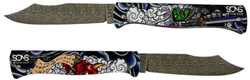 Couteau Sons of Douk-Douk© Thème Art Japonais-Oni, damas Ladder