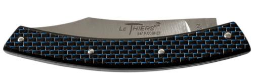 Couteau fermant Le Thiers® par P. Cognet-fibre de carbone bleue.