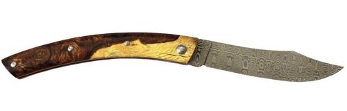 Couteau Le Thiers® par P. Cognet - manche loupe bois de fer lame damas