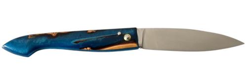 Couteau Le Capucin manche Genévrier avec une résine bleue