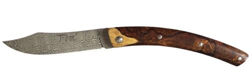 Couteau Le Thiers® par P. Cognet - manche loupe bois de fer lame damas