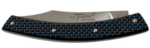 Couteau fermant Le Thiers® par P. Cognet-fibre de carbone bleue.