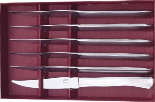 Coffret de 6 couteaux de table tout inox Z20C13 MCC forgés.