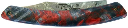 Couteau fermant le Thiers par P. Cognet bois de Peuplier lame Damas carbone Pyramide.