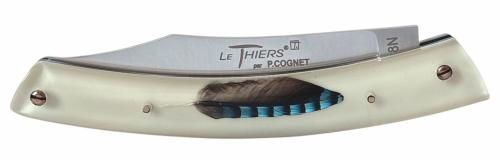 Le Thiers par P. Cognet manche résine, inclusion plume de geai