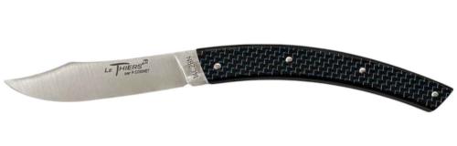 Couteau fermant Le Thiers® par P. Cognet-fibre de carbone bleue.
